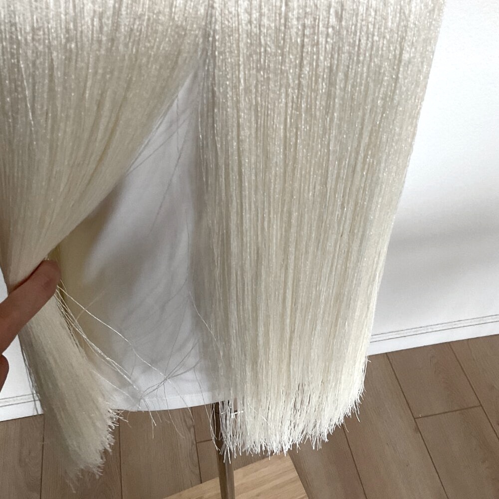 π€ BOSTON PROPER Pearl Embellished Fringe Knit Top Tank Flapper Ivory White - Picture 4 of 15